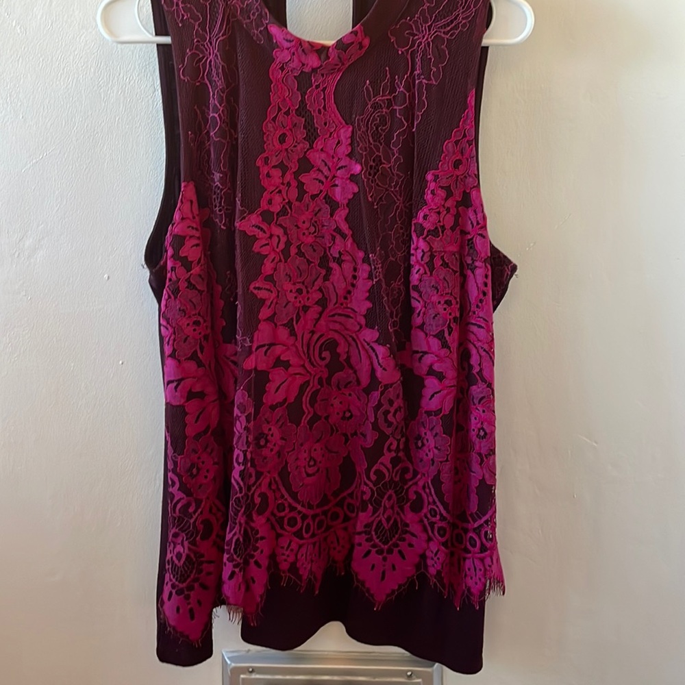 Maurice’s sleeveless tank. Purple/wine with magenta lace. Size 1 (L or XL)